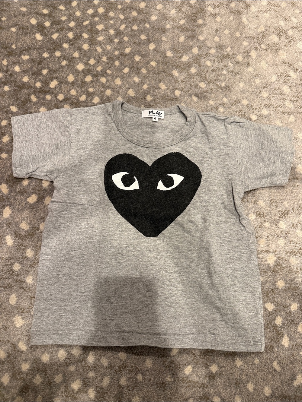 Comme des Garcons PLAY Grey Tee with Black Heart-Eye Graphic